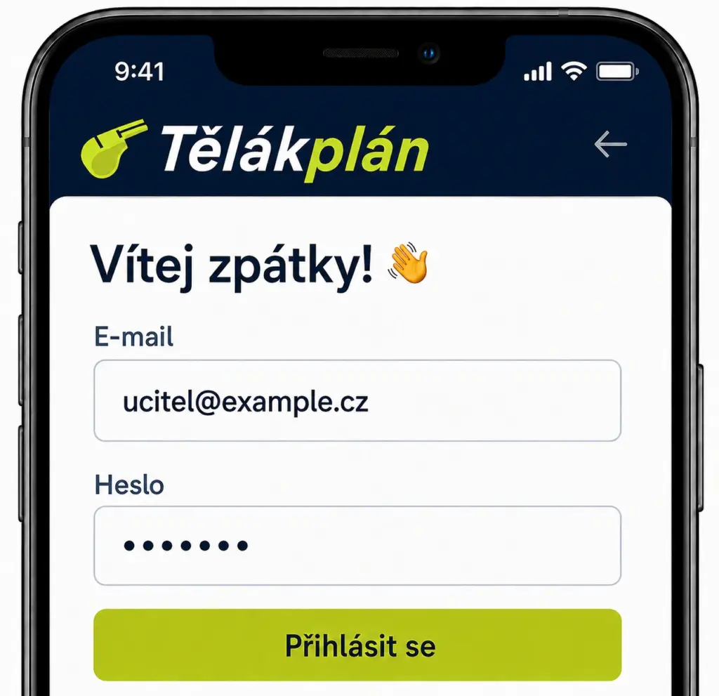 Tělákplán · Vítej zpátky! · E-mail
